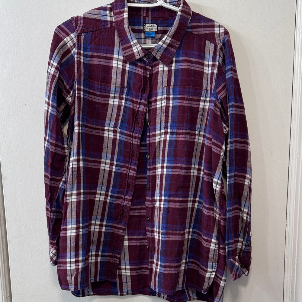 Kavu Burgundy and Blue Plaid Button Down Shirt